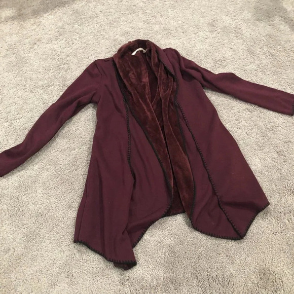 6 Soft Surroundings Red Cozy Carefree Jacket Fleece Lined Topper Cardigan Size M - Picture 1 of 10